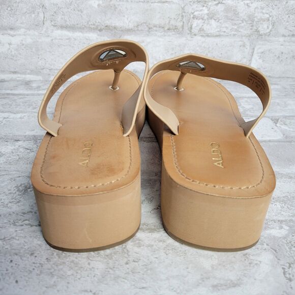 Aldo Women's Brown Leather Thong Wedge Flip Flop Sandals SZ 9 - Picture 9 of 11